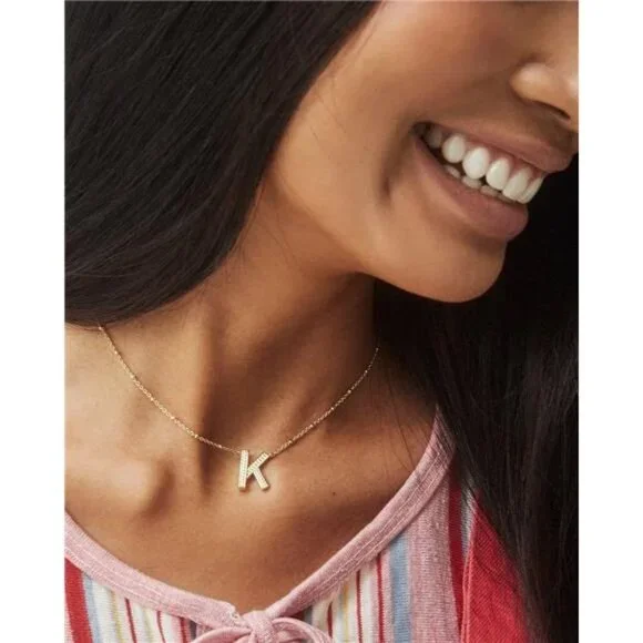 Letters K Pendant Necklace for Women, Fashion Jewelry, 14k Gold-Plated Brass